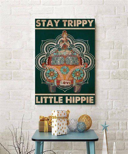 Stay Trippy Little Hippie Poster, Retro Van Wall Art, Yoga Girl Canvas Print, Boho Home Decor, Psychedelic 70s Gift, Vintage Style Sign - Etsy