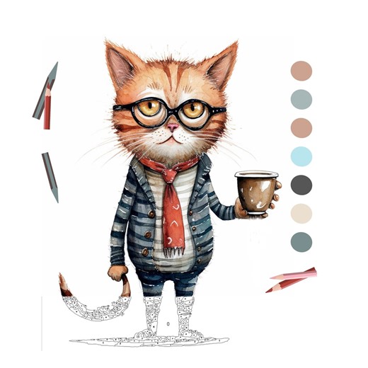 Color by Number for Adult Cat and Coffee, Paint by Number for Procreate,digital Download | 1696 - Etsy