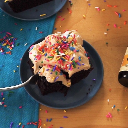 This Dalgona Frosted Fudge Cake is for all the coffee fans out there. Full recipe: http://dlsh.it/tnDKrci | Delish