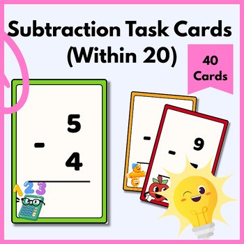 Subtraction Task Cards Within 20 | Math Fact Cards for Kindergarten & 1st Grade