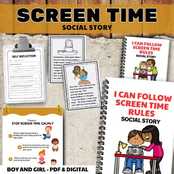 Screen Time Rules Social Story Impulse Control   Poster & Reflection SEL Autism