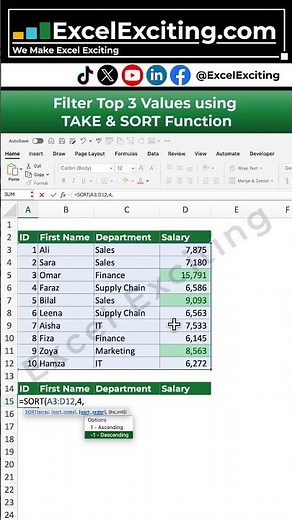 Excel Trick# 29 – Filter Top 3 Rows Using TAKE & SORT Function