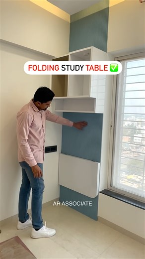 AR_Interior's on Instagram: "Folding Study table Idea for Small space Bedroom ✅ . .  Save these so you can implement them.  Share if you found these helpful. ✅ Follow @interiorsbyarassociates for more tips. (Study table , study ideas , folding table , folding table idea , study unit , study table folding , #interiordesign #2bhk #3bhkinterior #2bhkflatinteriordesign #2bhkapartments )"