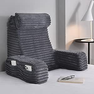 ENITYA 22" XL Back Pillow for Bed Sitting Up, Reading Pillow with Armrests & Big Pockets, Soft Back Support Chair, Ideal for Watching TV, Gaming, Nursing, Resting, Post Surgery, Dark Grey