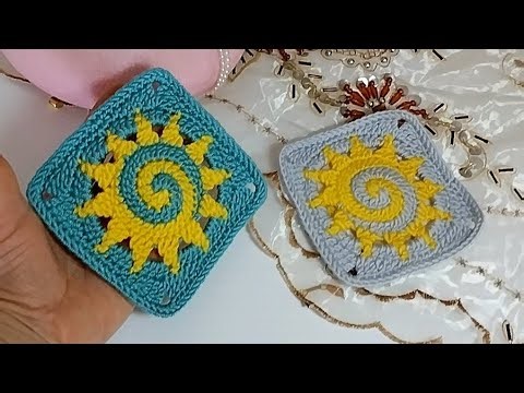 Crochet Sun Granny Square | Easy Spiral Sun Motif Tutorial