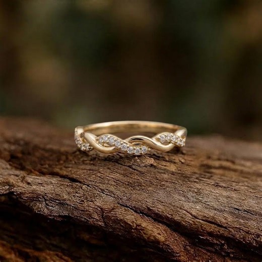14K Yellow Gold Twisted Infinity Diamond Ring, Dainty Stackable Band, Minimalist Wave Ring, Promise Ring, Gift for Bridesmaid - Etsy