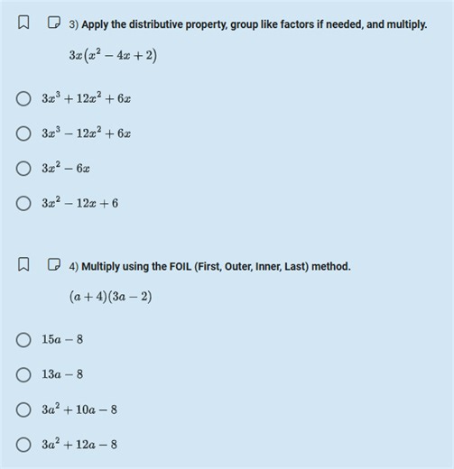 3) Apply the distributive property, group like factors if neede... | Filo
