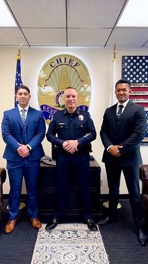 Welcome to Beverly Hills! 🌴 Please join us in welcoming BHPD’s two new lateral police officers. They were sworn in by Chief Stainbrook earlier this morning. We are hiring! Go to joinbhpd.org or click the link in bio. #beverlyhills #answerthecall #joinbhpd #behindthebadge #firstday #beverlyhills90210 #wearehiring #90210 #applynow | Beverly Hills Police Department