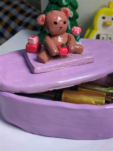 DIY Cute Teddy Bear Clay Sculpture on Jewelry Box