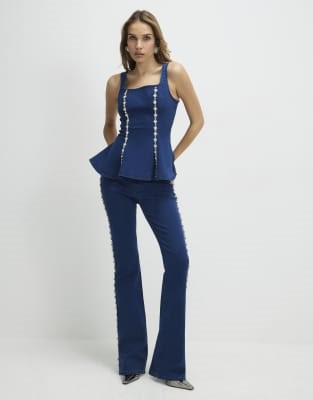 River Island Denim embellished bootcut jeans in denim - medium | ASOS
