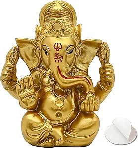 alikiki Indian God Lord Ganesh Statue - Hindu God Golden Ganesha Idol Figurines for Car Dashboard Decor Hindu Gift Indian India Home Temple Mandir Pooja Item Diwali Gifts Room Altar Decor