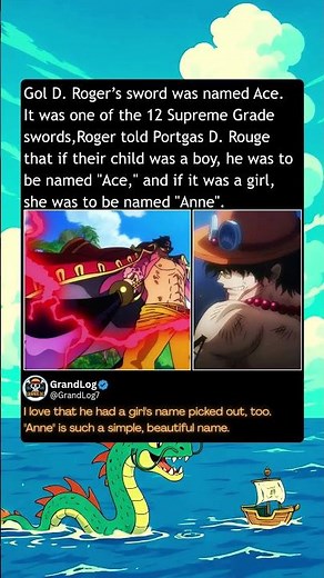 Gol D Roger’s sword was named Ace It was one of the 12 Supreme Grade swords,Roger told Portgas D