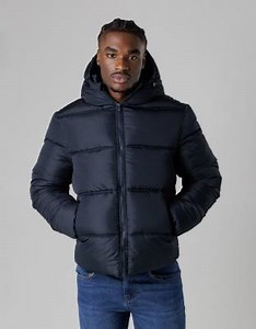 French Connection Hooded puffer jacket with high neck in navy | ASOS
