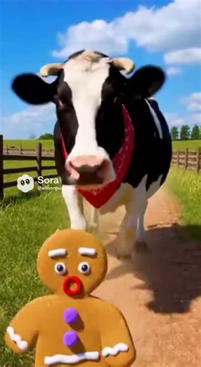 Run, run, can cow catch gingerbread man? 🐮🍪 #gingerbreadman #forallages #bennybonaventurebright