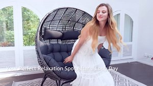 NICESOUL® Double Egg Chair Indoor Outdoor Stationary Oversized 6.5" Thick Padded Cushions,2 Person Egg Wicker Loveseat Chair, Extra Large Lounge Chair for Patio Balcony Porch Backyard Gray