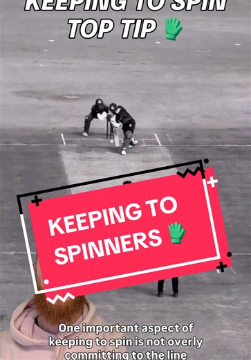 DON’T OVER COMMIT 🧤 Whilst we want to cover both eventualities when keeping to spin (ball might turn, ball might not) we don’t want to over commit to the line too early. Here, if the keeper commits to the leg side too early, the ball turns past the gloves and the chance is missed. A little step can go a long way to cover both the line of the ball and wherever we need to go if the ball turns. #Wicketkeeping #wicketkeeper #cricketcoaching #crickettips #cricket
