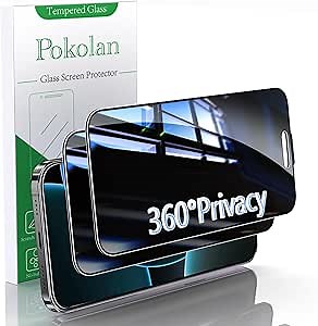 Pokolan 2 Pack 360 Degree Privacy Tempered Glass for iPhone 16 Pro Max, Anti-Spy 4 Directions Screen Protector Film, 4 Sides Anti-Peeping 6.9 inch