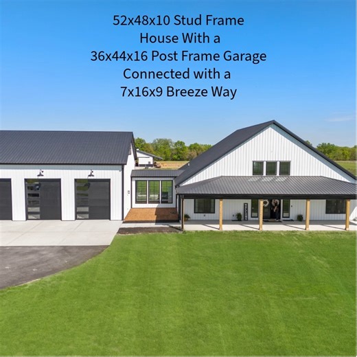 52x48x10 Stud Frame House with a 36x44x10 Stud Frame House connected with a 7x16x9 Breeze Way. | Yutzy Custom Structures