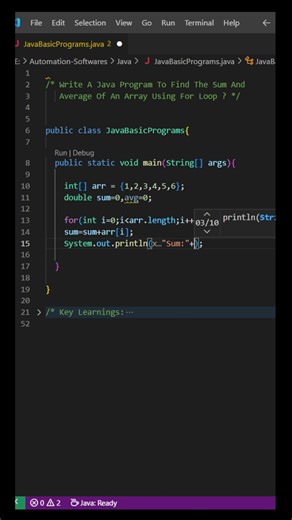 Find The Sum And Average Of An Array Using For Loop