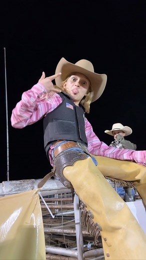 Blue-eyed bull-rider just exploded into small town fame! She likes ‘em crazy! Chaps: Todd South Apparel: @wrangler Boots: @ariatinternational Bull-riding equipment: @saddlebarnroswell #bullrider #roughstock #jrrodeo #cowboy #cowgirl #crazygirl #steerrider #fyp #countrygirl #countryboy @cowboylifestylenetwork @womeninranching @wranglernetwork @westernlifeandstyle @officialcowgirlchannel @southeasterncowboynetwork @yeeyeegirls | Reeds Cattle Company, Show Low AZ