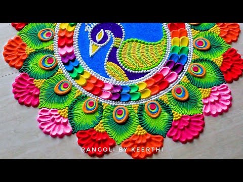 Peacock rangoli designs for diwali easy & simple l big rangoli for diwali l Deepavali rangoli design