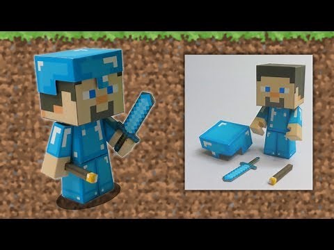 DIY : Steve de Minecraft en Papercraft | Armure en diamant + torche et épée