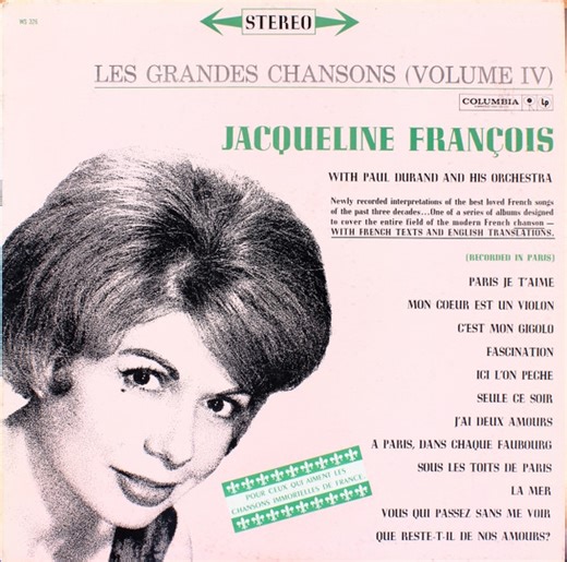 Jacqueline François With Paul Durand And His Orchestra - Les Grandes Chansons (Volume IV)
