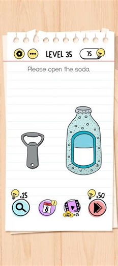 Brain test level 35. Please open the soda.