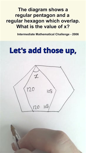 Find the angle when the pentagon and hexagon overlap