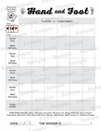 Hand&foot Game Sheet, Score Sheet Players 2-6, Game Night Printable Instant Download, Letter Orientation, Print at Home, Family Night, Games - Etsy