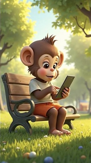 Monkey Enjoys Tablet Time in the Park 🌳☀️