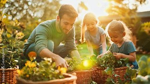 A family working on a sustainable home project, composting in their backyard, reflecting a commitment to eco-friendly living. Stock Video