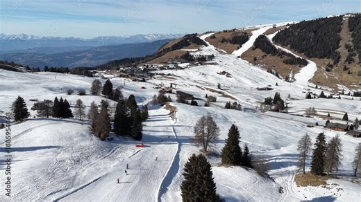 ski resort in the Dolomites Italy Alpe Di Suisi aerial video 4k mountain landscape