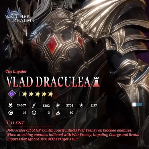 Introduction of New Hero - Vlad Draculea 🫡Salute, Commanders! 🥳Today, we are honored to introduce Vlad Draculea, The Impaler — a Limited-Time Collaboration Hero from the Cursed Cult. 📜To help you dive deeper into Vlad Draculea’s combat potential, we’ve prepared a comprehensive skill showcase. 📌Please check the image below to explore the details of his abilities. Vlad Draculea awaits you, Commander, to lead his power back to its pinnacle. 🎁Collaboration Reward CDK: WOR25VladDraculea ⏳Valid U
