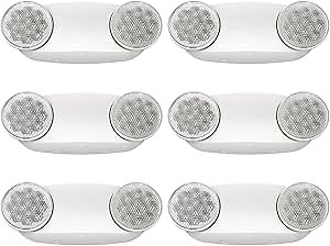 6 Packs Emergency Lights for Business, with Battery Backup,Hard Wired, UL 924 Certified,AC 120/277V,Two Head Adjustable LED Emergency Lighting.