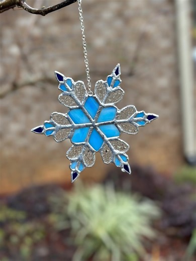 Handmade Stained Glass Snowflake Ornament Marbled Blue - Etsy