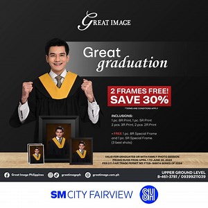 Calling all graduates! Unlock the package that promises to capture your greatest dreams. Enjoy an exclusive 30% discount on our Great Graduation package, featuring: 1 pc. 8R Print 1 pc. 5R Print, 2 pcs. 3R Print 2 pcs. 2R Print FREE 1 pc. 8R Special Frame and 1 pc. 5R Special Frame. (3 best shots) Valid for graduates or with family photo sessions! Save the date! This offer is available from April 1st to June 30th, 2024, exclusively at Great Image's official webstore: https://greatimage.com.ph/sh