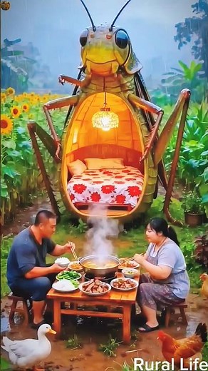 A couple eating outside at a small wooden table in a house in Faring #shorts