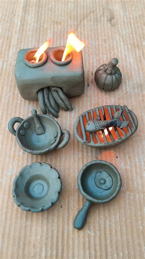 diy clay kitchen set, #kitchenset #creativeclayideas #art #diy #miniature #claykitchenset #claypot