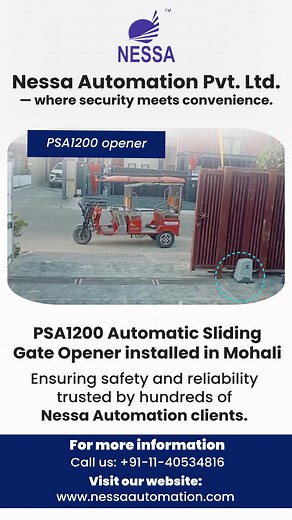 PSA1200 Sliding Gate Opener installed in Mohali — ensuring safety, reliability, and peace of mind trusted by our valued clients.  Smart technology, smooth performance — powered by Nessa Automation Pvt. Ltd. ⚙️ #NessaAutomation #PSA1200 #AutomaticGate #SmartSecurity #MohaliInstallation #SecureLiving #SmartEntry #AutomationIndia #SlidingGate #SafetyFirst | Nessa | Facebook