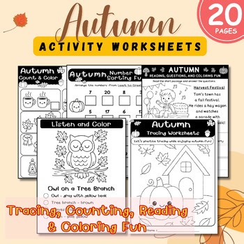 Autumn Activity Worksheets for Kindergarten and 1st Grade