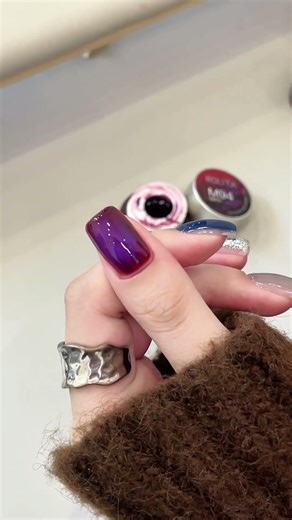 Purple Gradient French + Cat Eye ✨ Cozy Autumn Vibe Nails