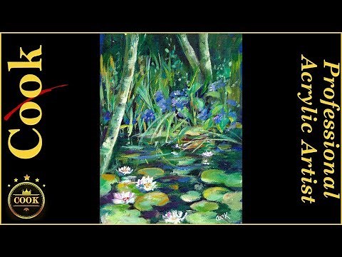 Lily Pad Water Garden Pond a Beginner's Acrylic Painting Tutorial