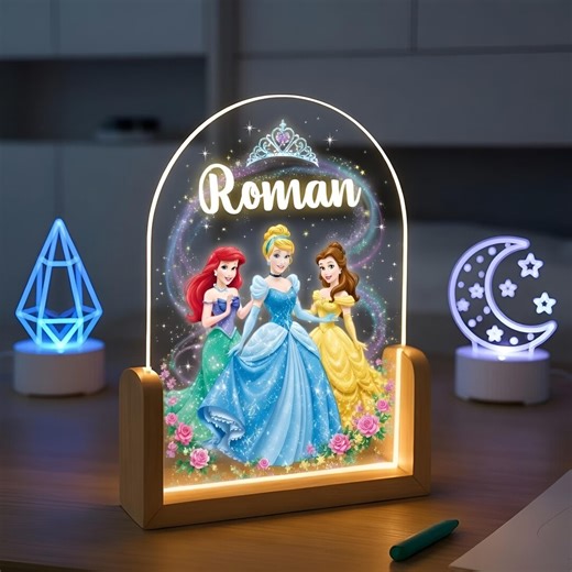 Personalized Disney Princess Night Light, Custom Name Kids Nursery Lamp, Princess Acrylic Light, Birthday Gift for Girls, Disney Inspired - Etsy