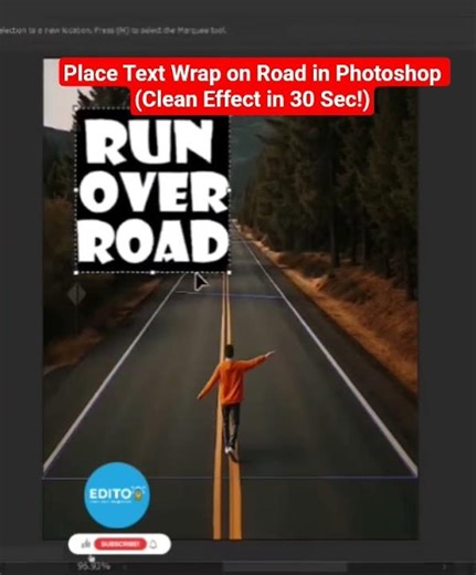 Place Text Wrap on Road in Photoshop (Clean Effect in 30 Sec!)#photoshop#textwrap#viralshorts