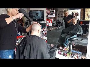 Sheila donates her hair and shaves her head