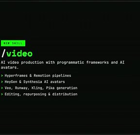 Marketing Skills v1.9.0 is out.What shipped:🆕 /image — AI image generation for marketing. Gemini, Flux, Ideogram, DALL-E, Midjourney. Blog heroes, social graphics, product mockups, and optimization workflows.🆕 /video — AI video production. Hyperframes & Remotion pipelines, HeyGen & Synthesia avatars, Veo, Runway, Kling, Pika generation. Editing, repurposing, and distribution.Enhanced skills:• /social-content — short-form video section (TikTok, Reels, Shorts frameworks with hooks and scripting)