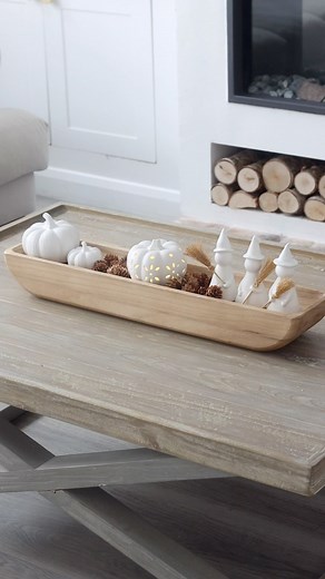 Cosy coffee table 🤎🍂 Our long wooden trays are perfect for styling the seasons, I’ve added our ceramic witches, led pumpkin and fluted pumpkins here with some pinecones 😍 #prettylittlehome #pincones #homedecor #autumnstyling #autumndecor #autumn #falldecor #fall #pumpkinseason #pumpkins #trayidea #traystyling #spookyseason | Pretty Little Home