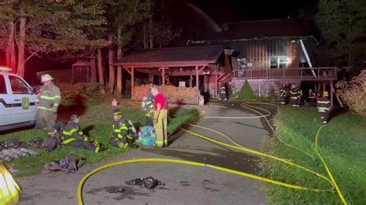 Pyrotechnics business in flames, as crews battled the fire in Wayne County