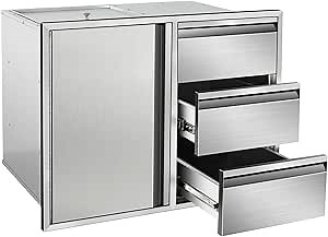 Outdoor Kitchen Door Drawer Combo Cabinet 28" W x 22" H x 19.5" D Stainless Steel Built-in Triple Drawers&Access Door Combo Cabinet for Outdoor Kitchen Island